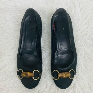 Vintage GUCCI black GG logo Horsebit Ballet Flat Shoes